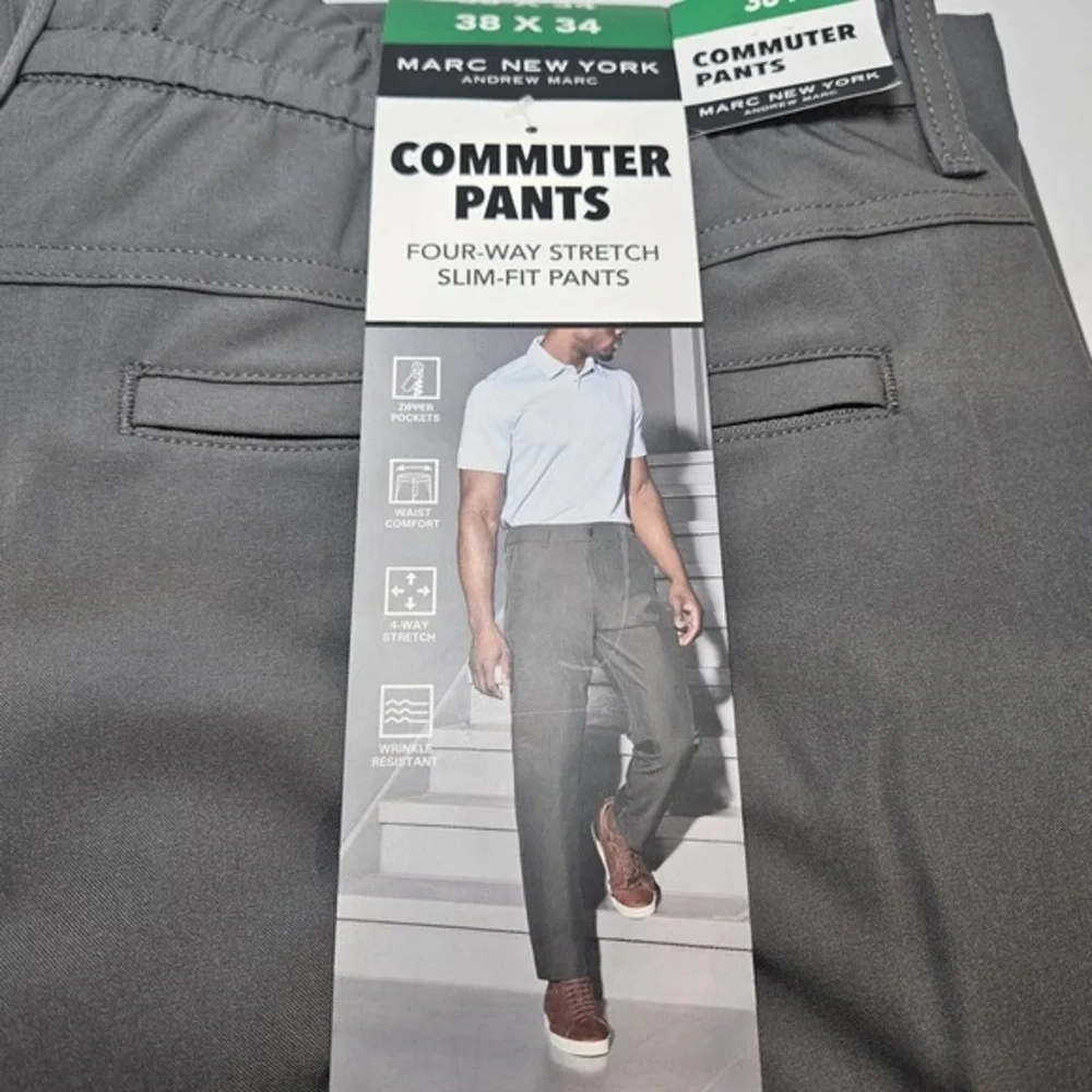 Marc New York Men's Commuter Pant Slim Fit Four-Way Stretch‎ Fabric, 38X34